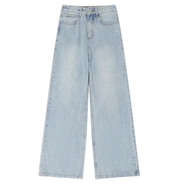 Retro Trendy Distressed Straight Wide Leg Jeans